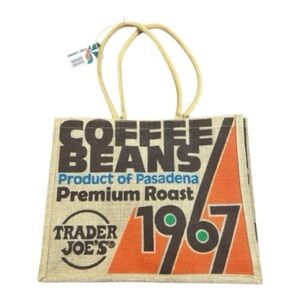 Trader Joe's Burlap Coffee Beans Tote, Tan and Orange, 1967, NWT.